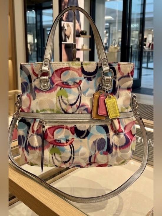 Coach Handbags - COACH Poppy Ikat Signature C Foldover Tote & Crossbody Bag (Style 19873).